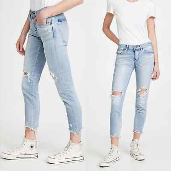 Moussy Vintage Altawoods Mid Rise Distressed Skinny Jeans in Light Blue Wash - Picture 7 of 16